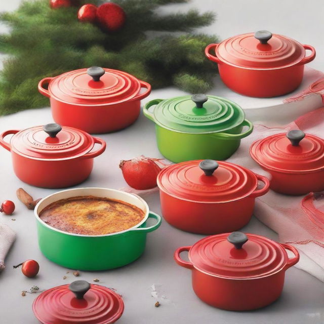 Create a festive and eye-catching social media post for a Holiday (Christmas) Season Sale at Le Creuset