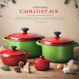 Design a festive social media post for a Holiday (Christmas) Season Sale at Le Creuset