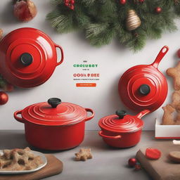 Design a festive social media post for a Holiday (Christmas) Season Sale at Le Creuset