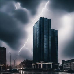 An ebook cover design featuring a dramatic scene of a building in the midst of a storm