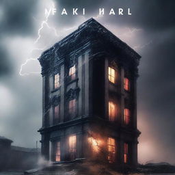 An ebook cover design featuring a dramatic scene of a building in the midst of a storm