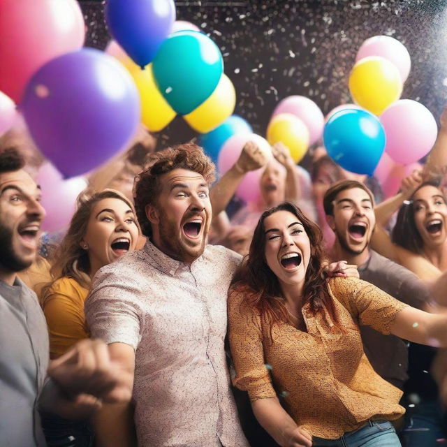 A group of people celebrating as they win a jackpot