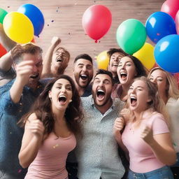 A group of people celebrating as they win a jackpot