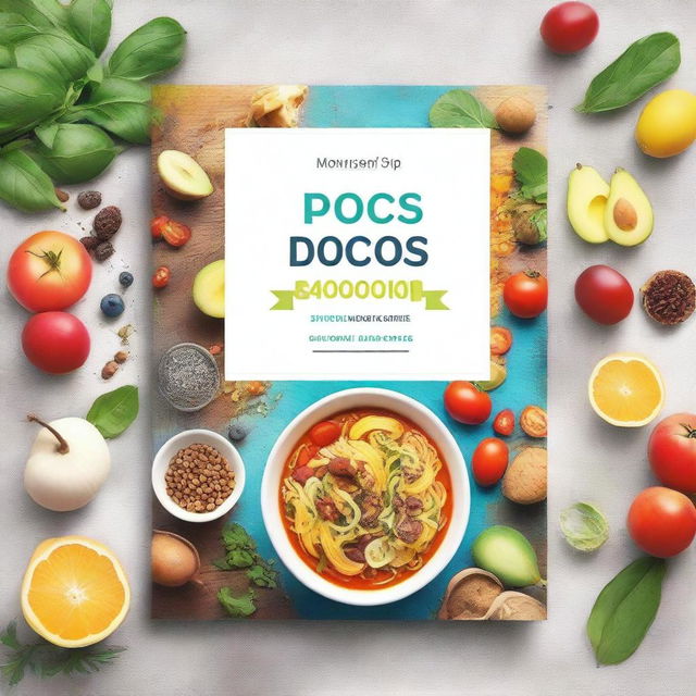 Create an ebook mockup cover for a cookbook titled 'Super Delicious PCOS Cookbook for Newly Diagnosed'