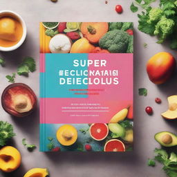 A vibrant ebook mockup for a cookbook titled 'Super Delicious: A Cookbook for the Newly Diagnosed'