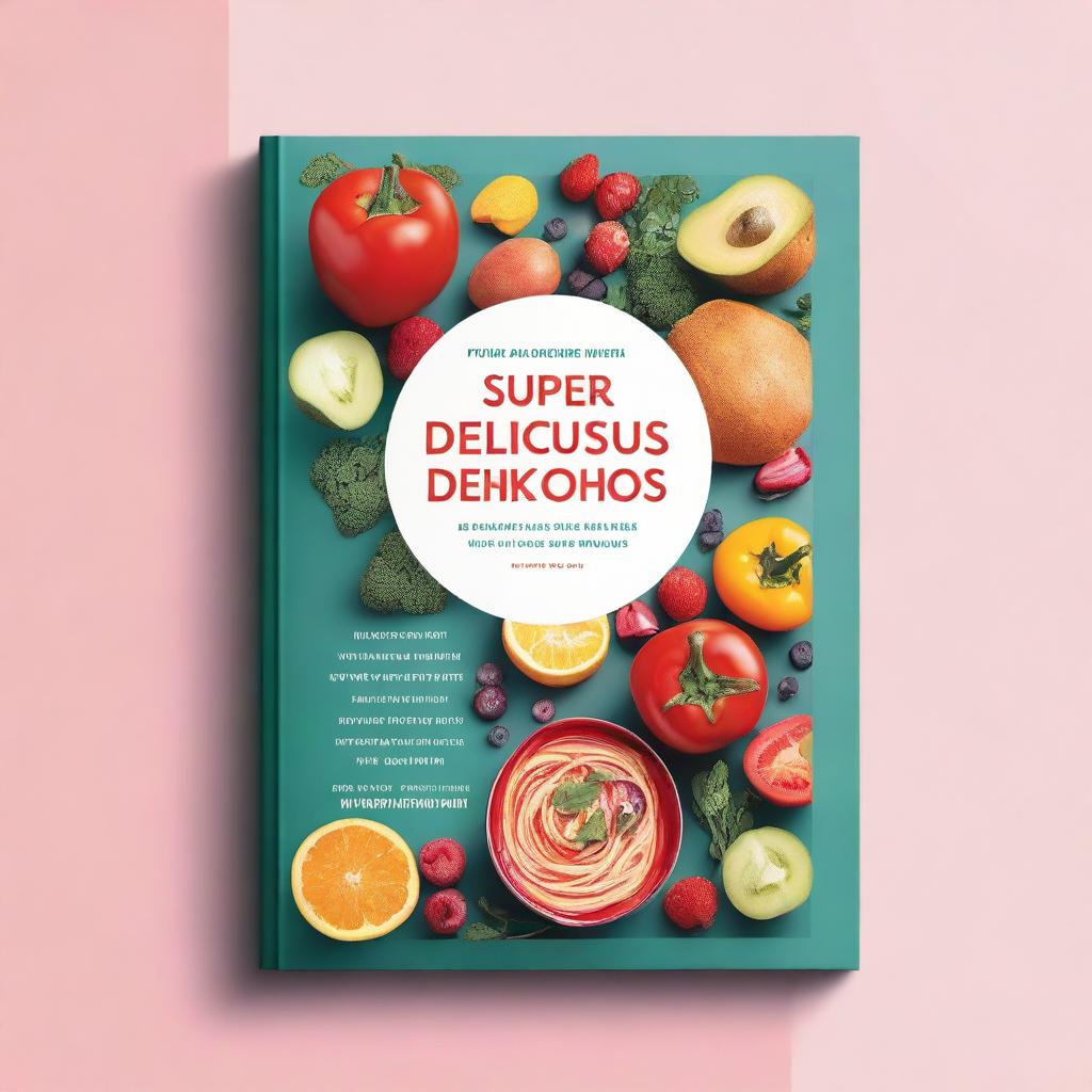 A vibrant ebook mockup for a cookbook titled 'Super Delicious: A Cookbook for the Newly Diagnosed'