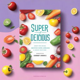 A vibrant ebook mockup for a cookbook titled 'Super Delicious: A Cookbook for the Newly Diagnosed'