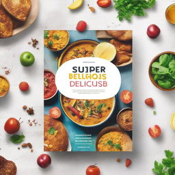 Create an ebook mockup for a cookbook titled 'Super Delicious'