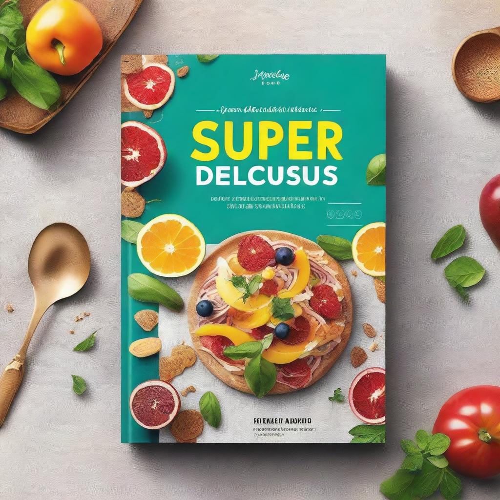 Create an ebook mockup for a cookbook titled 'Super Delicious'