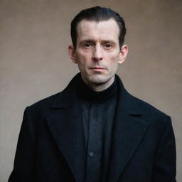 A man with rat-like features wearing a black overcoat