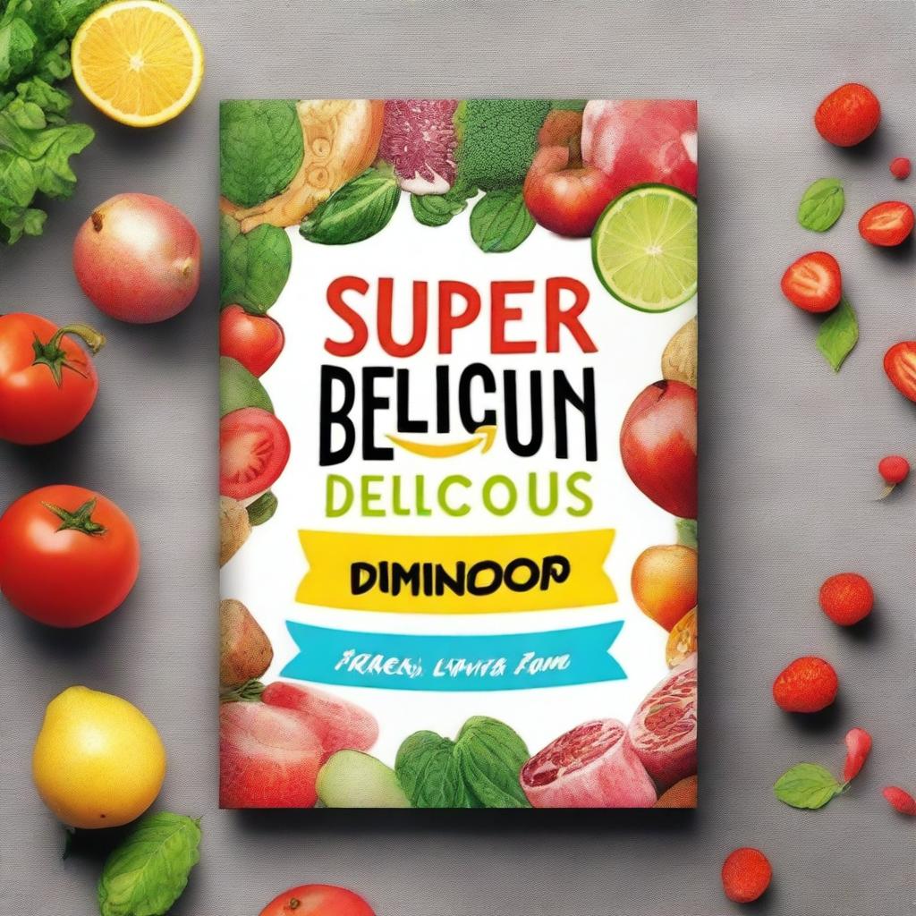 Create an Amazon KDP ebook cover mockup for a cookbook titled 'Super Delicious'