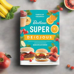 Create an Amazon KDP ebook cover mockup for a cookbook titled 'Super Delicious'