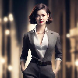 A stylish and alluring character in a sophisticated outfit, striking a confident pose