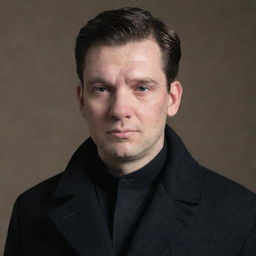 A man with pig-like features wearing a black overcoat