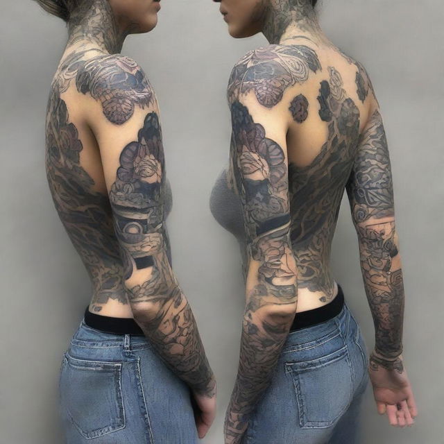 A girl with tattoos, featuring intricate and artistic designs on her arms