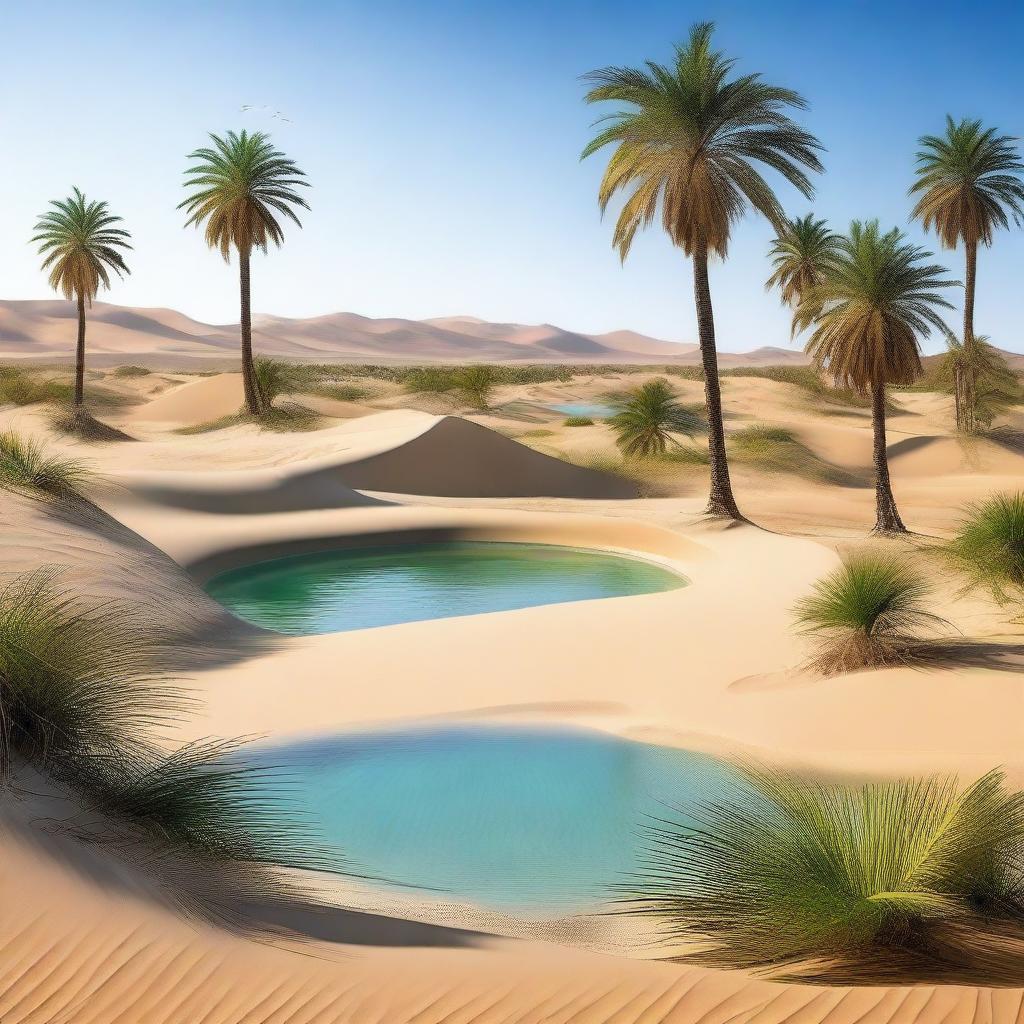 A serene oasis in the middle of a vast desert