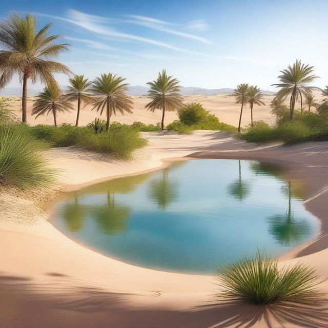 A serene oasis in the middle of a vast desert