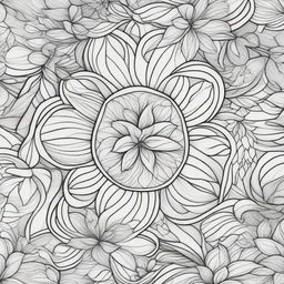 An intricate, antistress coloring pattern featuring a variety of geometric shapes, floral designs, and abstract elements