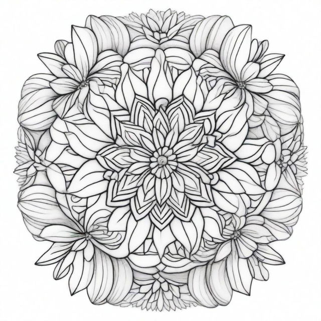 A detailed mandala design for coloring, set on a white background