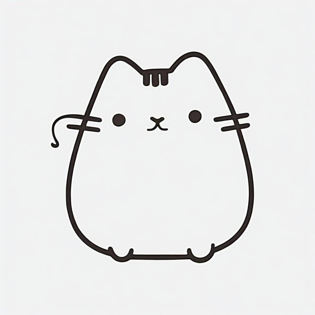 A delightful line-drawn illustration of Pusheen the cat, designed for coloring