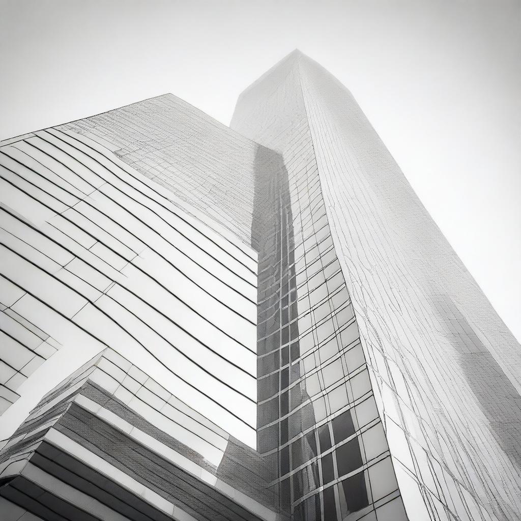 A detailed and modern skyscraper set against a plain white background