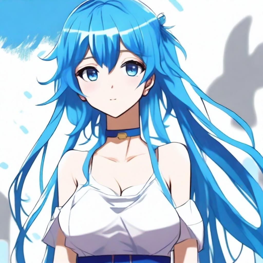 Create a digital artwork of a blue-haired anime girl