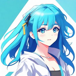 Create a digital artwork of a blue-haired anime girl