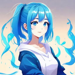 Create a digital artwork of a blue-haired anime girl