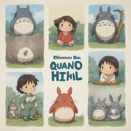 Crie uma tira de quadrinhos em estilo Studio Ghibli, esperando para ser preenchida com o texto do usuário.