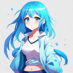 Create a digital artwork of a blue-haired anime girl