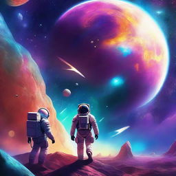 A digital art scene depicting space exploration for a sci-fi book cover