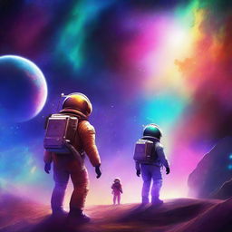 A digital art scene depicting space exploration for a sci-fi book cover