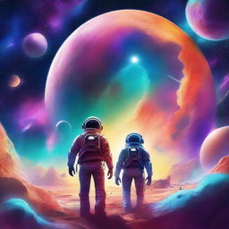 A digital art scene depicting space exploration for a sci-fi book cover