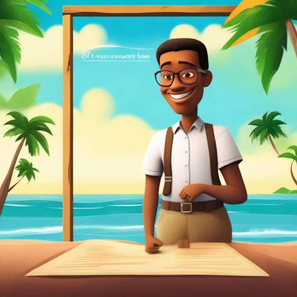 Create a movie poster in the style of DreamWorks featuring a teacher who is yearning for a vacation