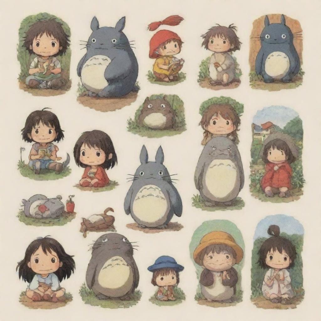 Crie uma tira de quadrinhos em estilo Studio Ghibli, esperando para ser preenchida com o texto do usuário.