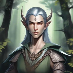 A detailed fantasy character design of a half-elf, half-human from Dungeons & Dragons