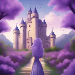 Create a book cover featuring an academy castle surrounded by wisterias