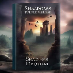 A captivating book cover for a YA fantasy novel titled 'Shadows Across Valoriah,' the first book in the Shattered Prophecy Trilogy