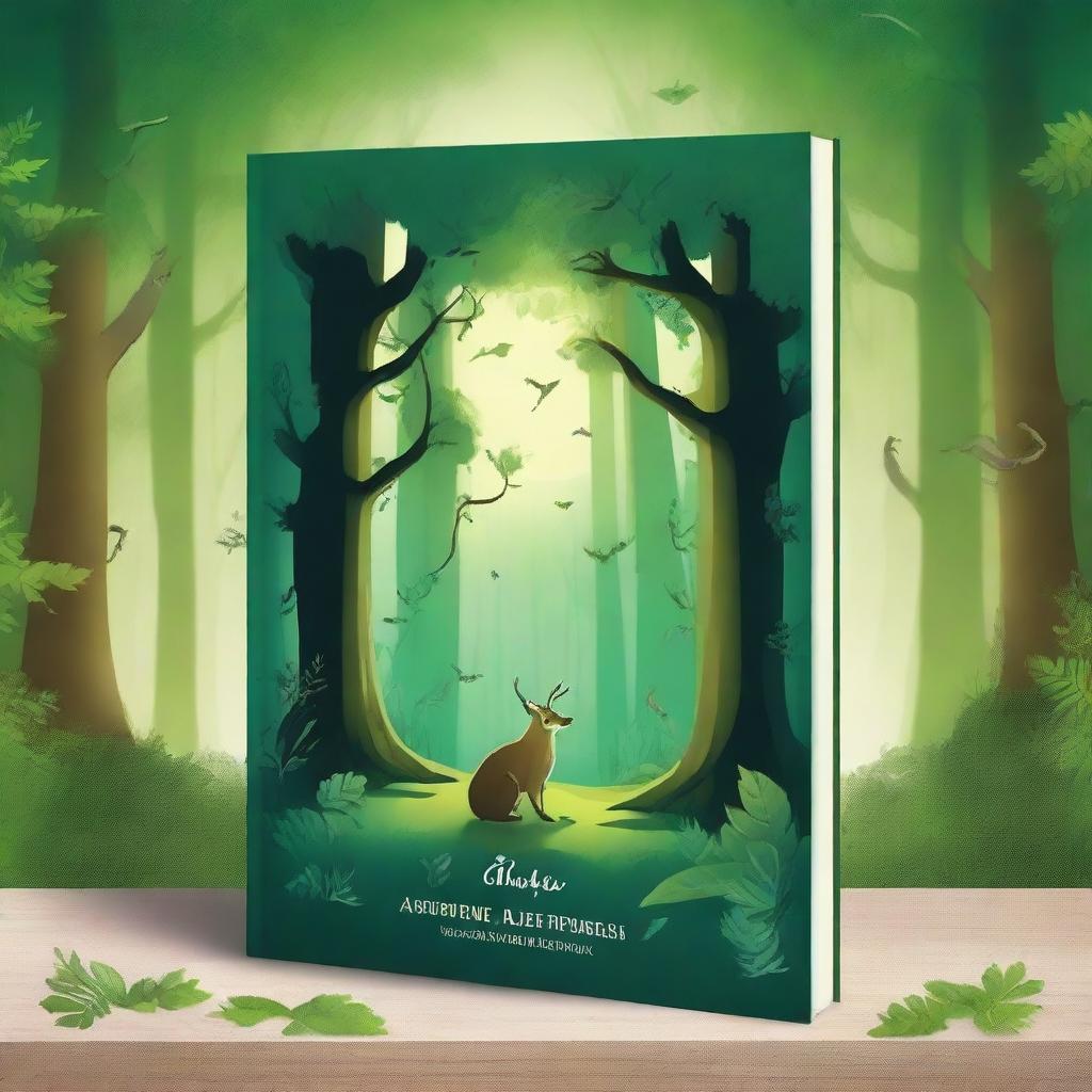 Create a captivating book cover featuring an enchanting forest with mystical creatures