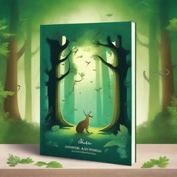 Create a captivating book cover featuring an enchanting forest with mystical creatures