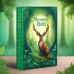 Create a captivating book cover featuring an enchanting forest with mystical creatures