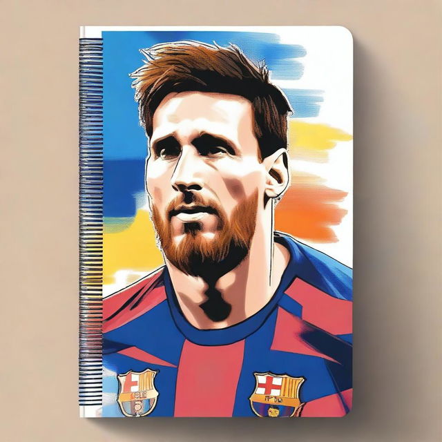 Create a notebook cover design featuring Lionel Messi