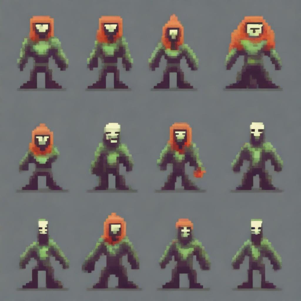 A pixel art enemy character for a 2D platformer video game