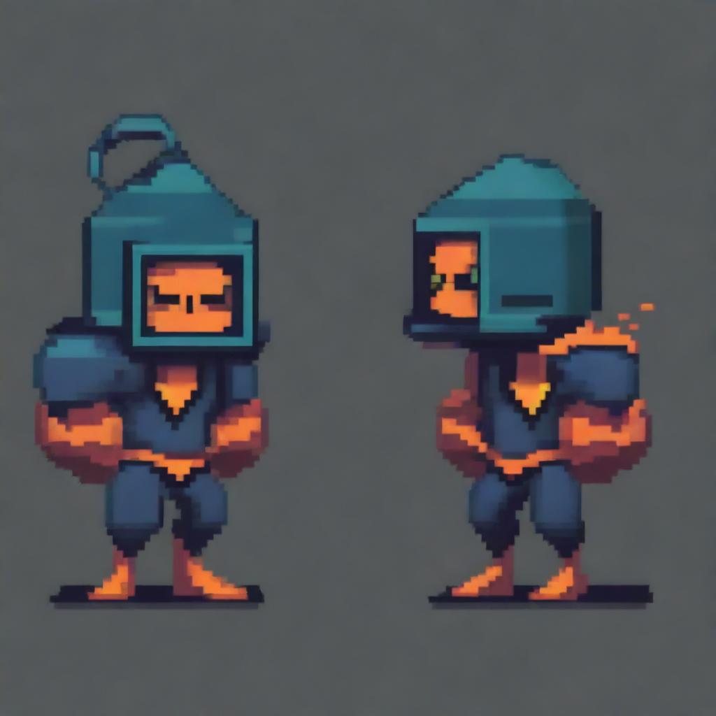 A pixel art enemy character for a 2D platformer video game