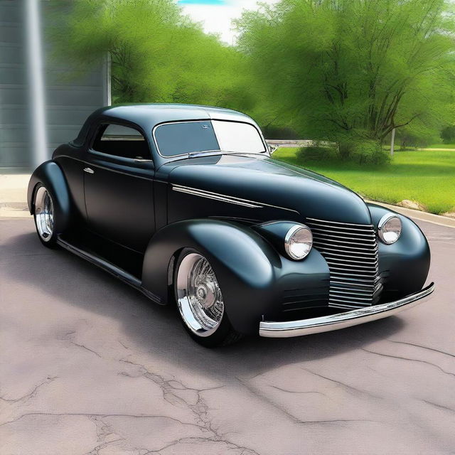 Create a custom car that combines the classic design of a 1939 Chevy coupe with the modern style of a Camaro