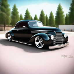 Create a custom car that combines the classic design of a 1939 Chevy coupe with the modern style of a Camaro