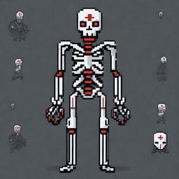 A pixel art depiction of a skeletal enemy designed for a 2D platformer video game