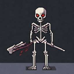 A pixel art depiction of a skeletal enemy designed for a 2D platformer video game