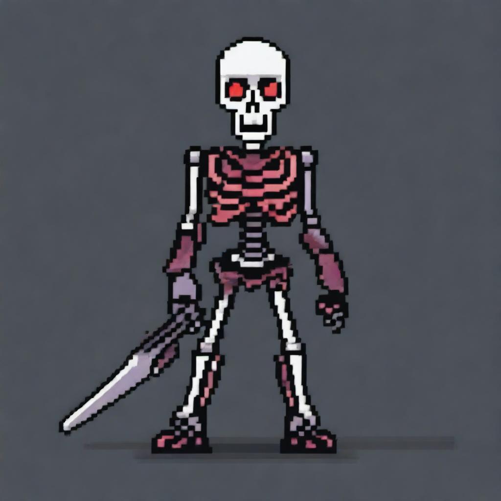 A pixel art depiction of a skeletal enemy designed for a 2D platformer video game