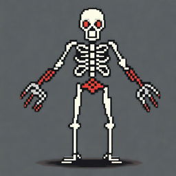 A pixel art depiction of a skeletal enemy designed for a 2D platformer video game